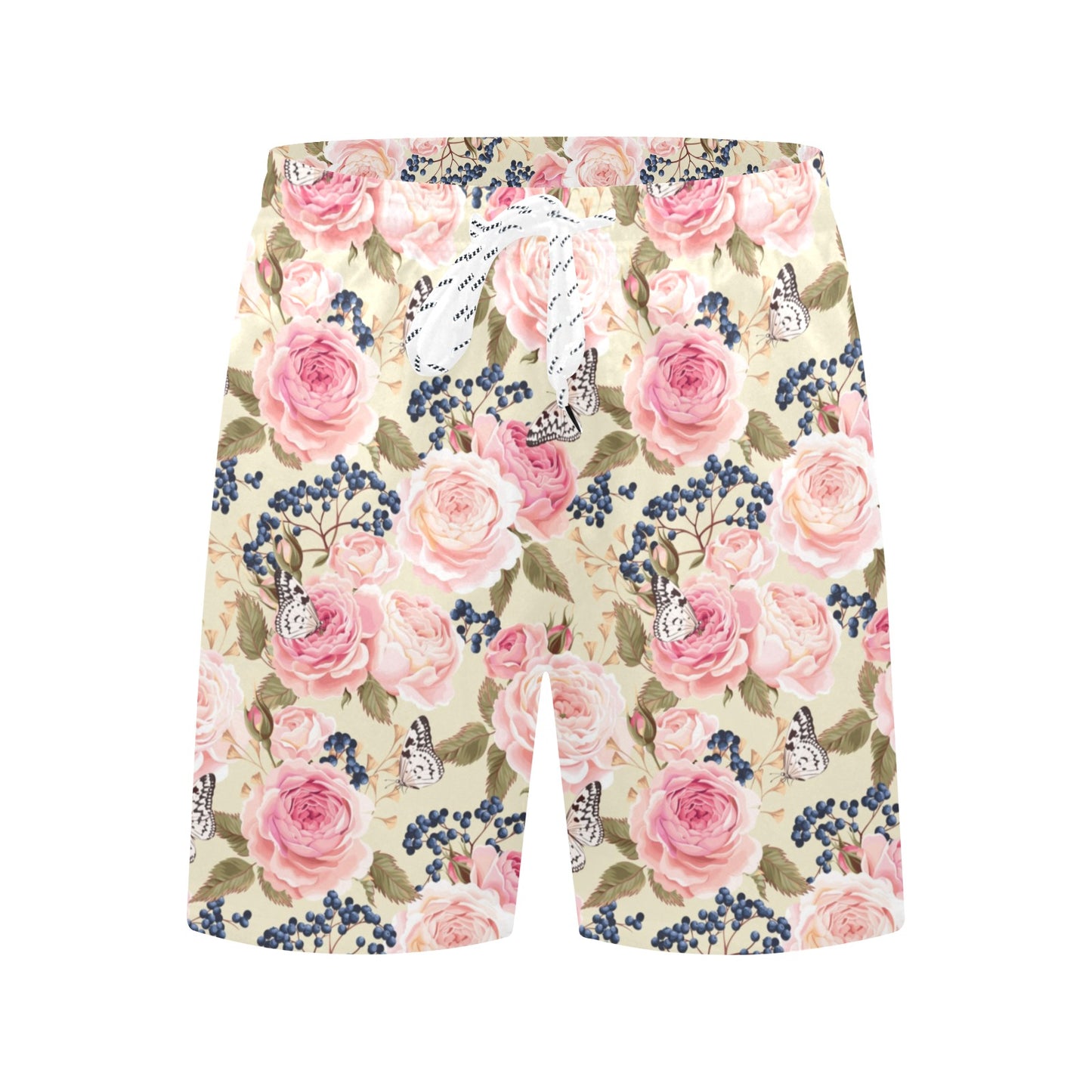 Floral Pink Butterfly Print Men's Swim Trunks Beach Shorts