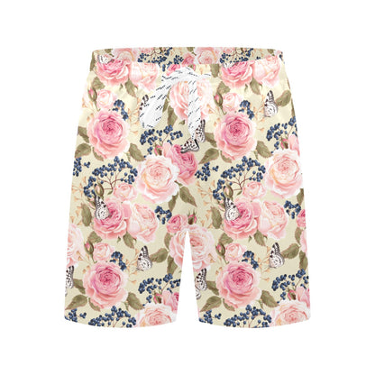 Floral Pink Butterfly Print Men's Swim Trunks Beach Shorts