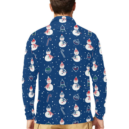 Snowman Print Design LKS306 Long Sleeve Polo Shirt For Men's