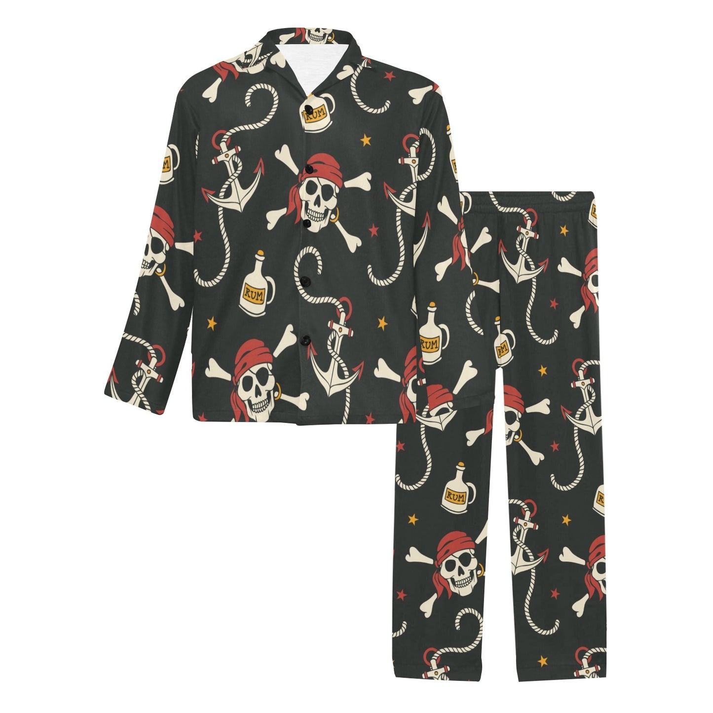 Pirate Pattern Print Design A02 Men's Long Pajama Set