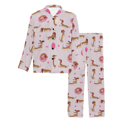 Dachshund Pattern Print Design 10 Men's Long Pajama Set