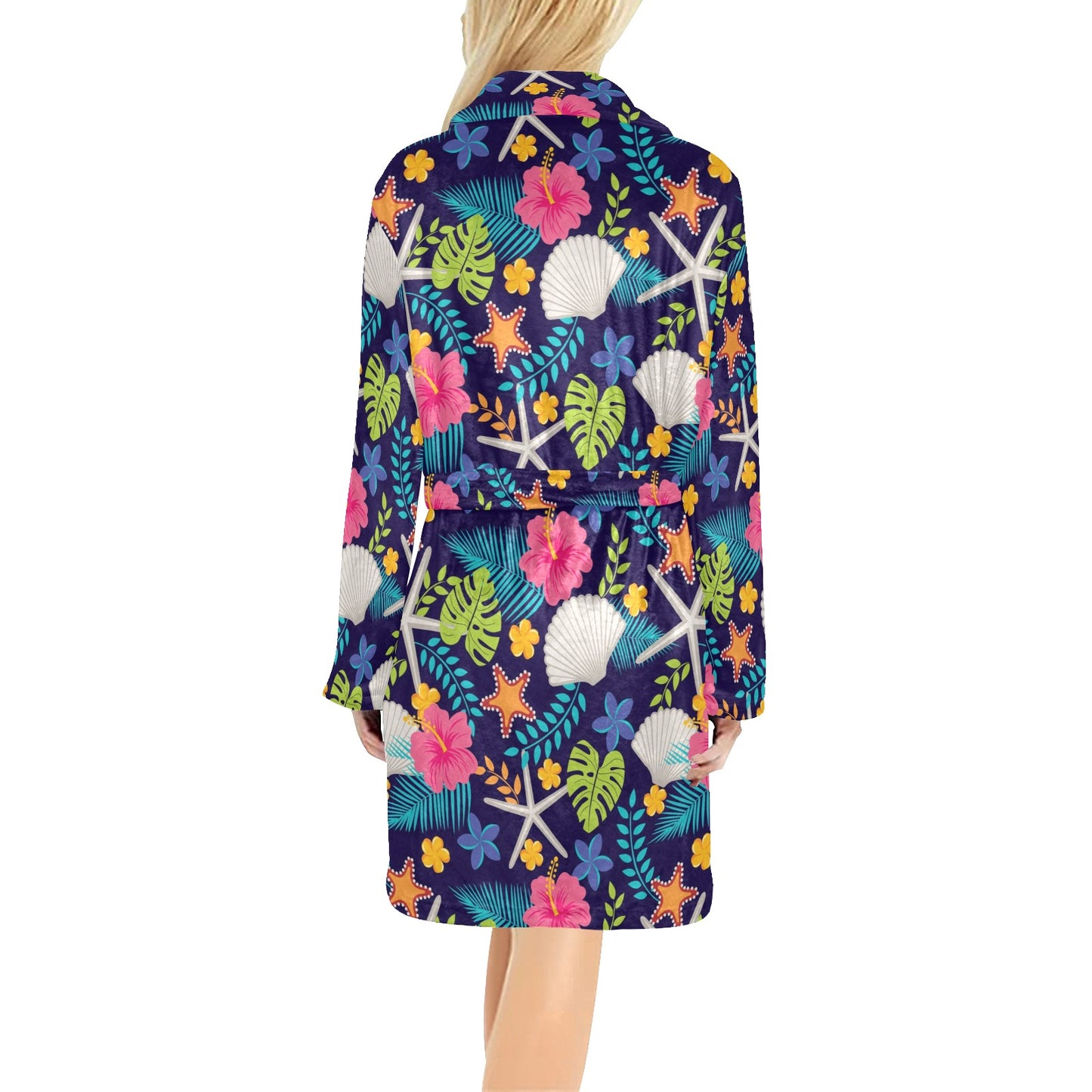 Beach Seashell Floral Theme Women's Fleece Robe