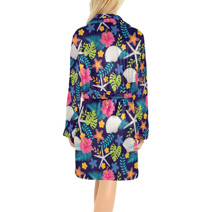 Beach Seashell Floral Theme Women's Fleece Robe