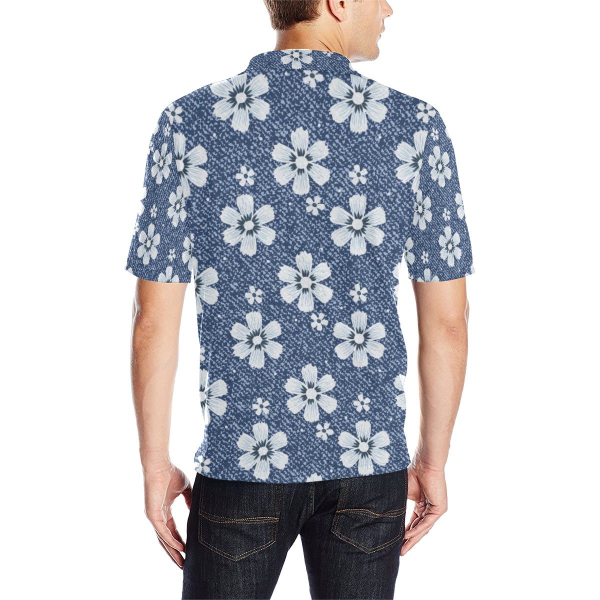 Jean Flower Pattern Print Design 03 Men Polo Shirt
