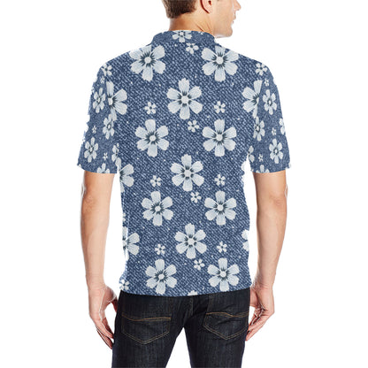 Jean Flower Pattern Print Design 03 Men Polo Shirt