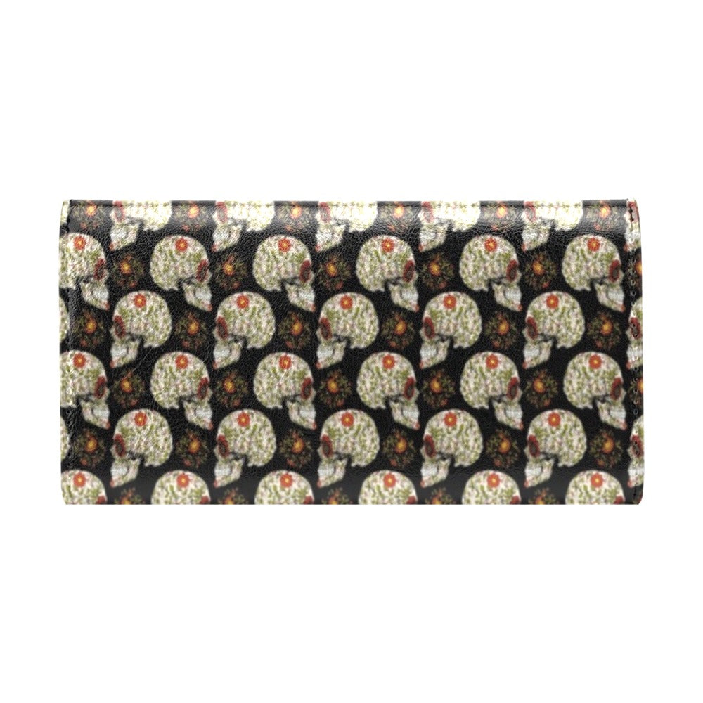 Sugar Skull Flower Design Themed Print Women's Trifold Wallet