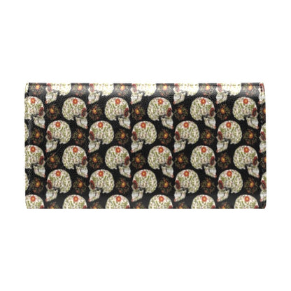 Sugar Skull Flower Design Themed Print Women's Trifold Wallet