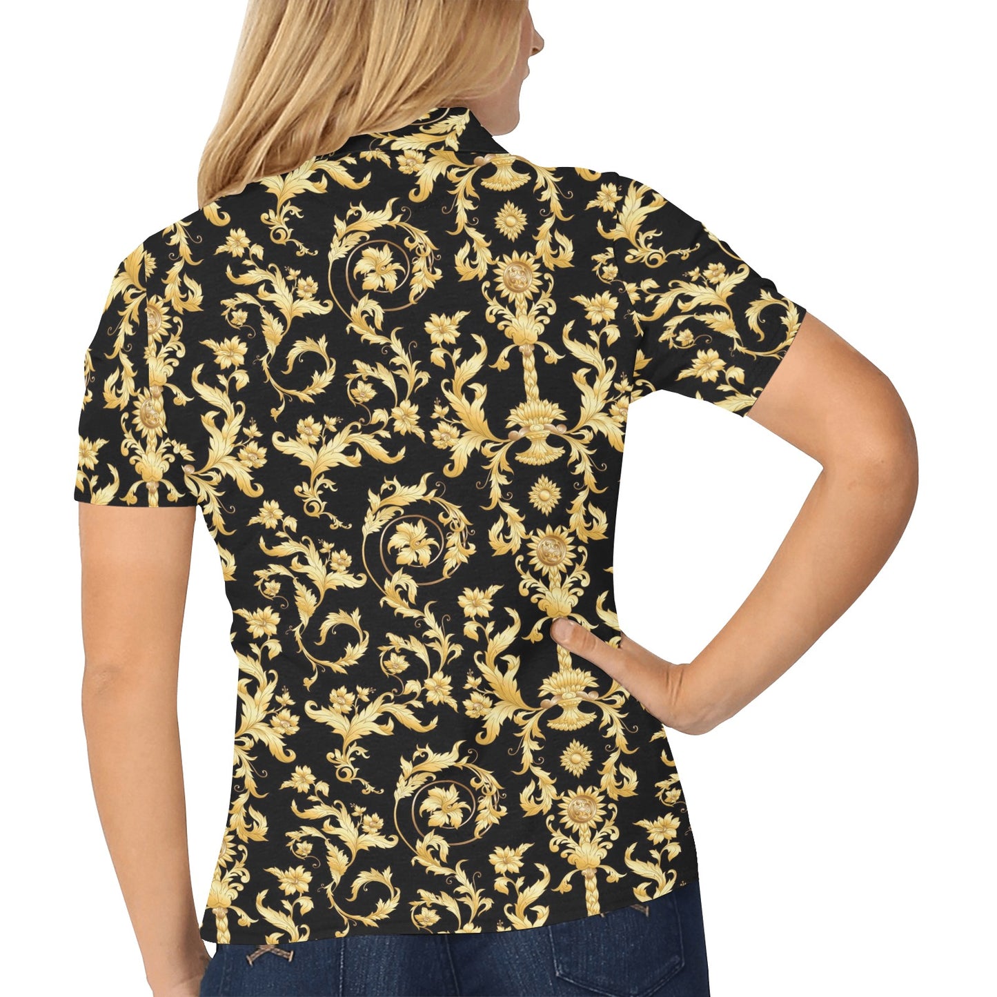 Baroque Golden Pattern Print Design 04 Women's Polo Shirt