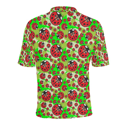 Ladybug with Leaf Print Pattern Men Polo Shirt