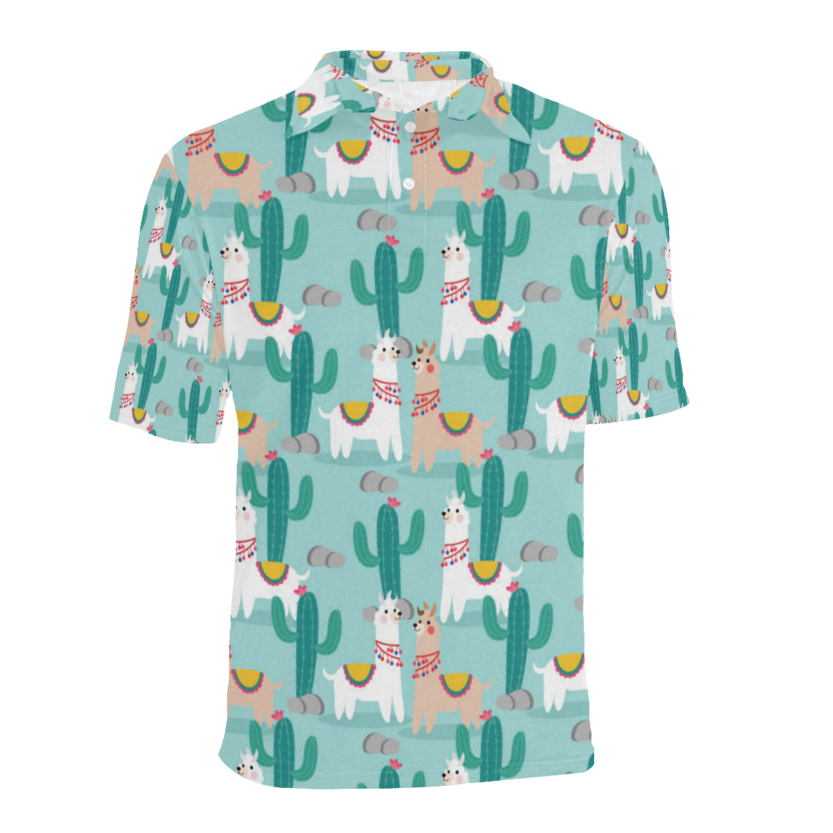 Llama Cactus Pattern Print Design 08 Men Polo Shirt