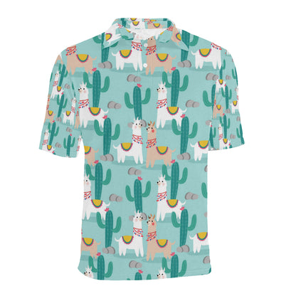 Llama Cactus Pattern Print Design 08 Men Polo Shirt