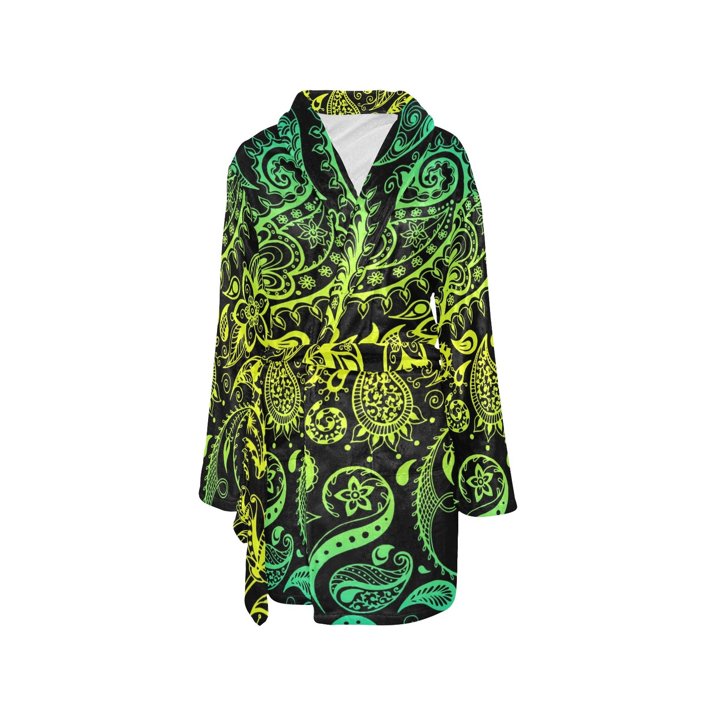 Paisley Green Design Print Women's Fleece Robe