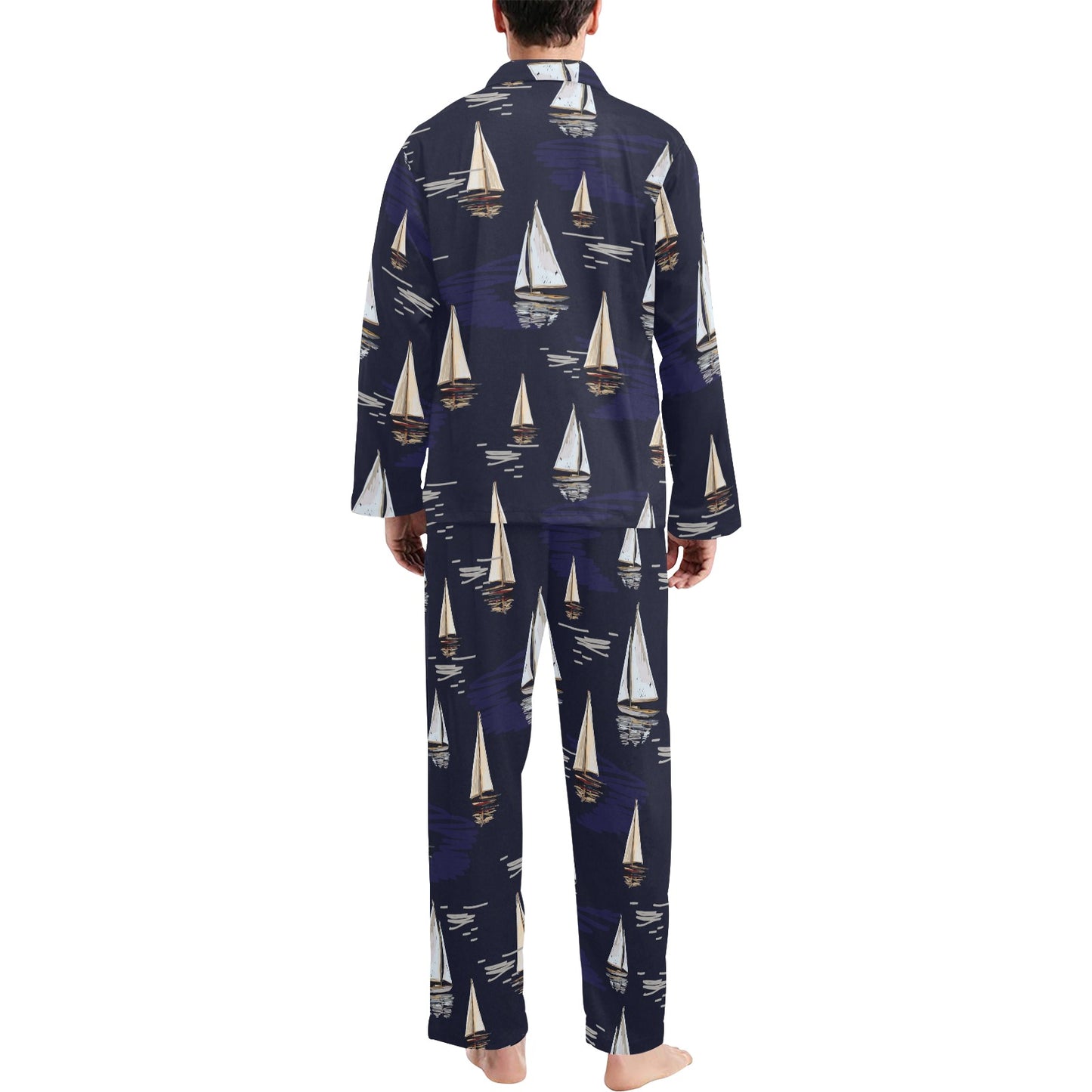 Sailing Ships Pattern Print Design A05 Men's Long Pajama Set