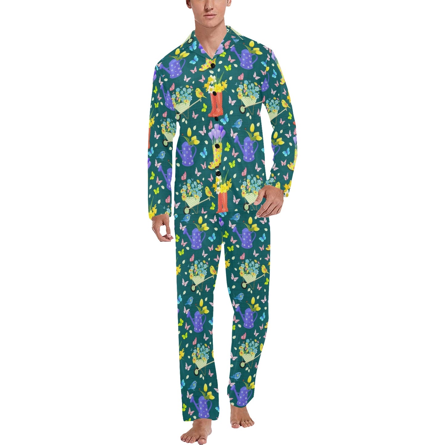 Gardening Pattern Print Design G08 Men's Long Pajama Set