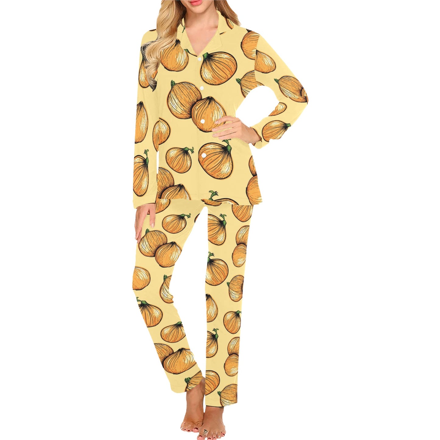 Onion Pattern Print Design A04 Women's Long Pajama Set