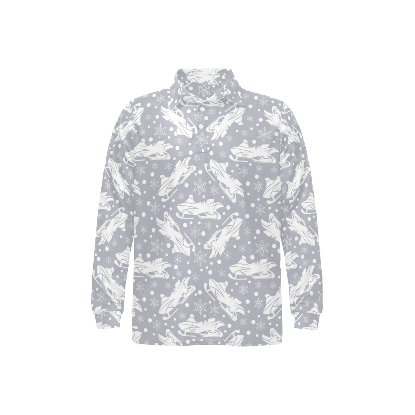 Snowmobile Print Design LKS302 Long Sleeve Polo Shirt For Men's