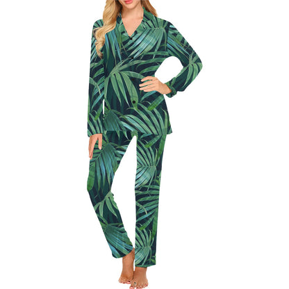 Tropical Flower Pattern Print Design TF011 Women's Long Pajama Set