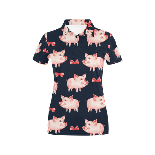 Pig Cute Pattern Print Design 02 Women's Polo Shirt