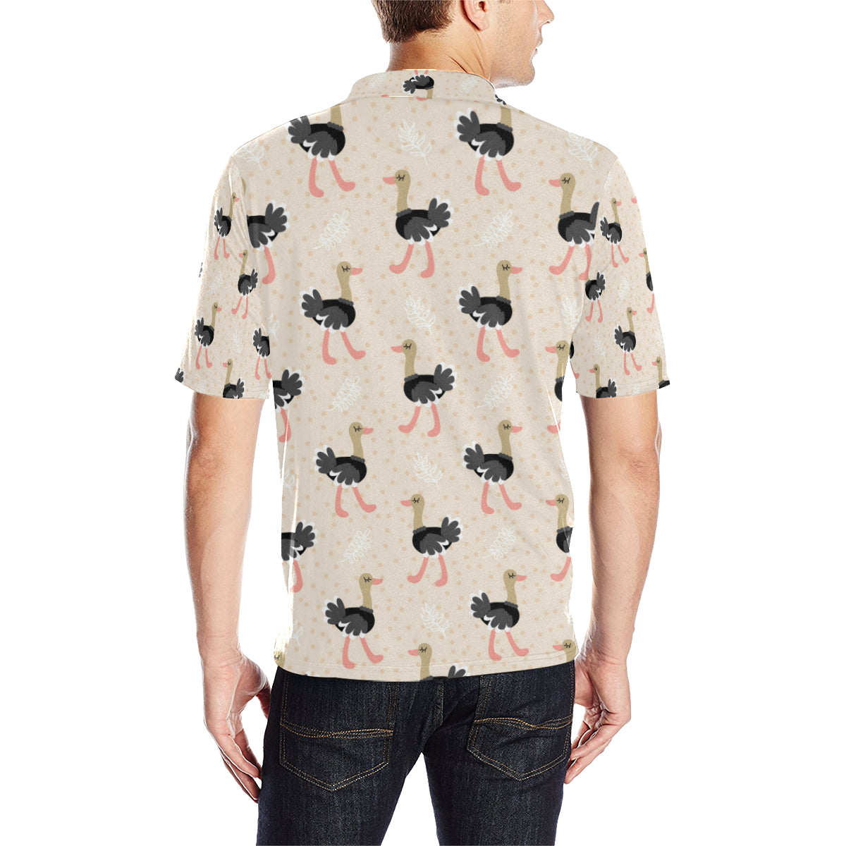 Ostrich Pattern Print Design 02 Men Polo Shirt