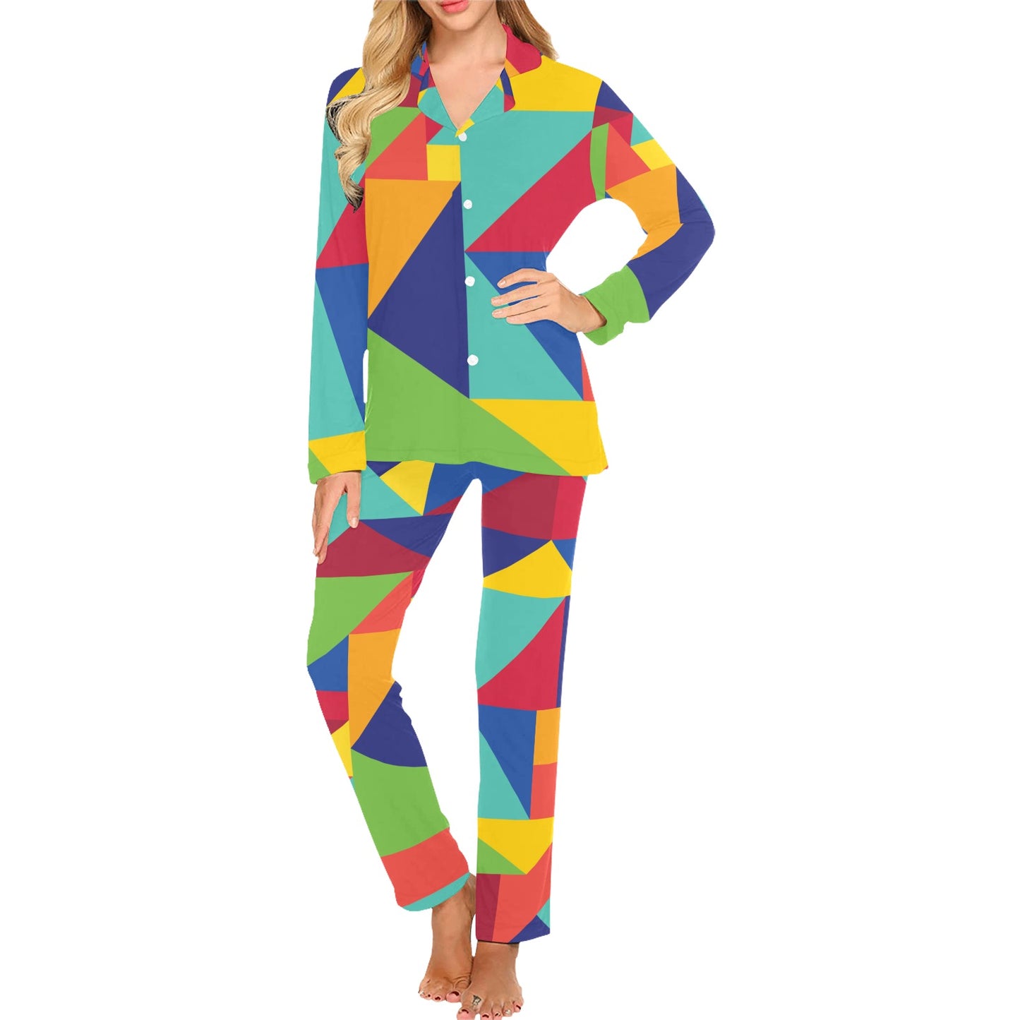 Mosaic Pattern Print Design 01 Women's Long Pajama Set