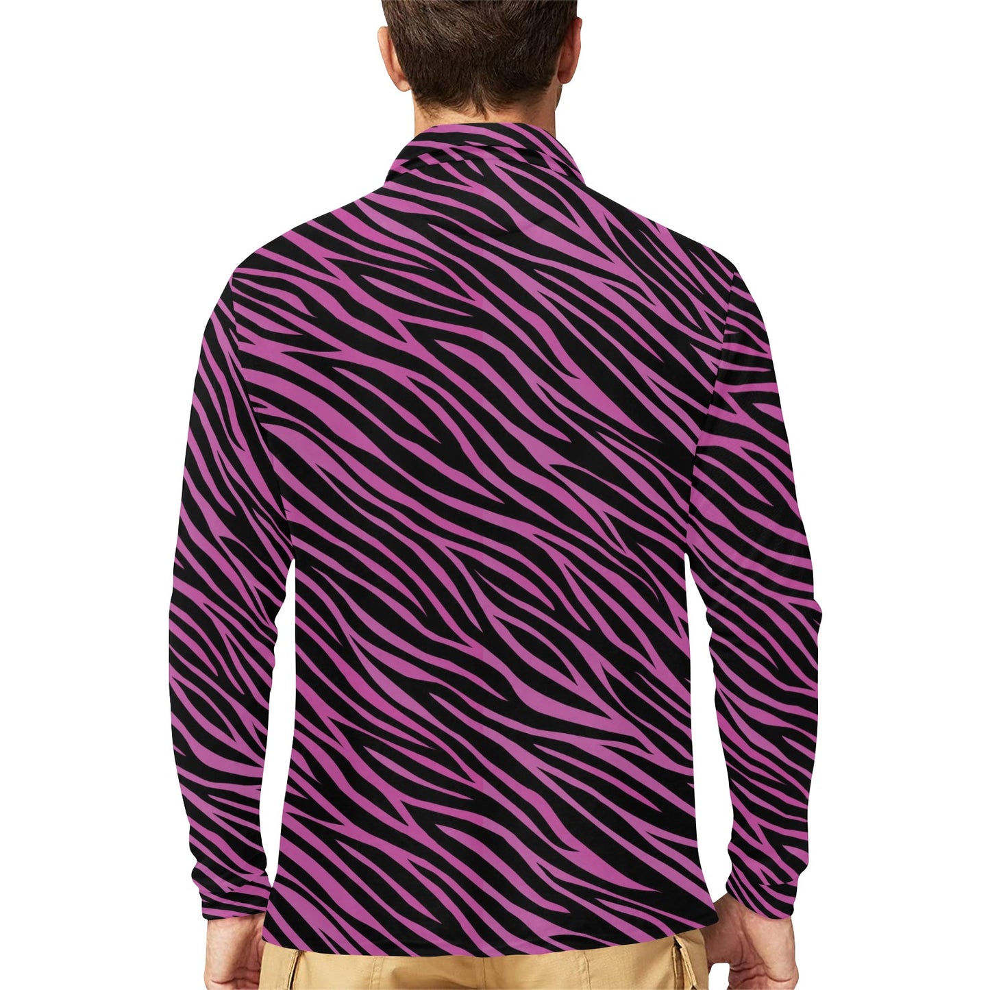 Zebra Pink Print Design LKS304 Long Sleeve Polo Shirt For Men's