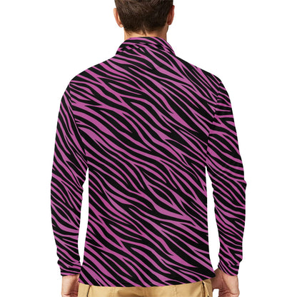 Zebra Pink Print Design LKS304 Long Sleeve Polo Shirt For Men's
