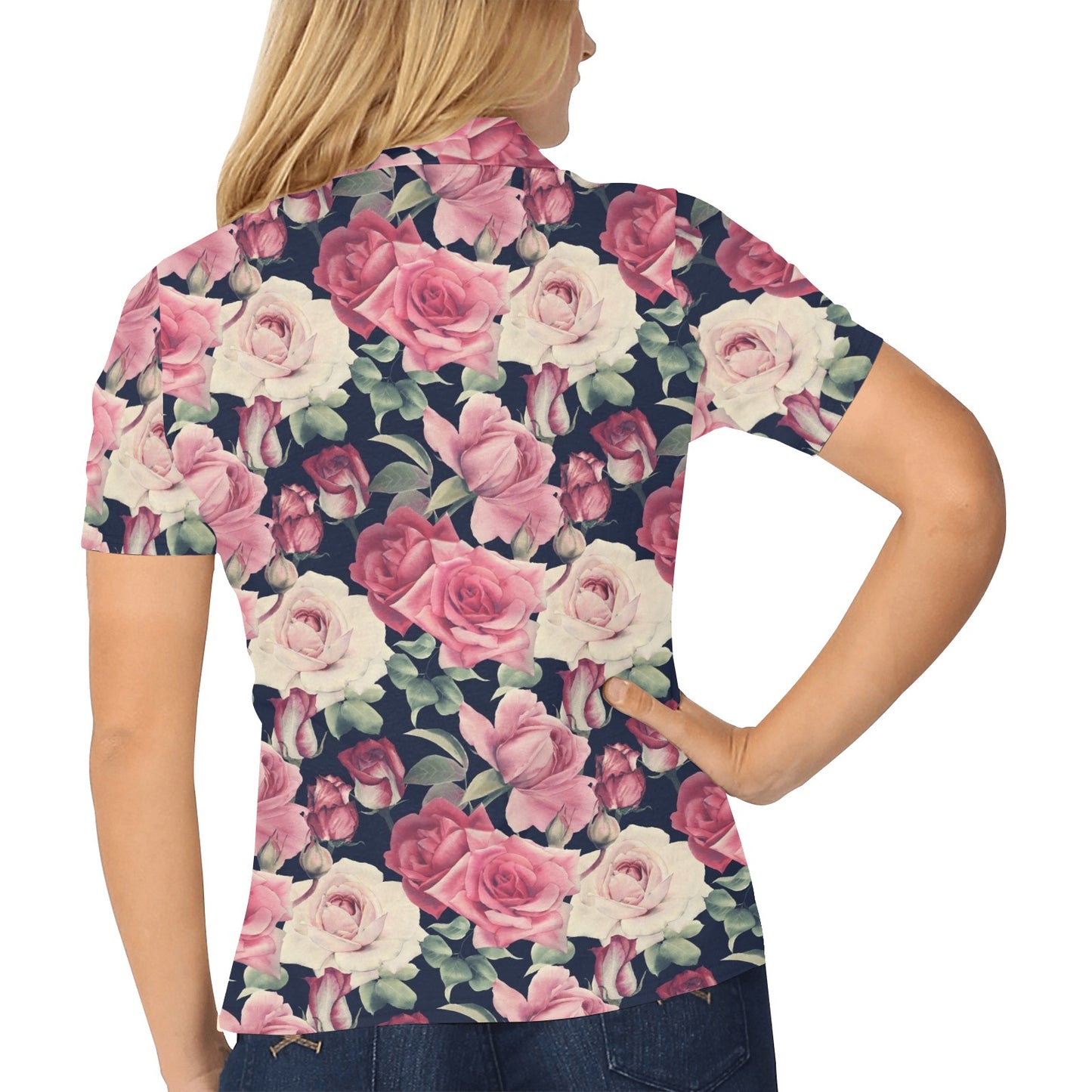 Rose Pattern Print Design RO05 Women's Polo Shirt