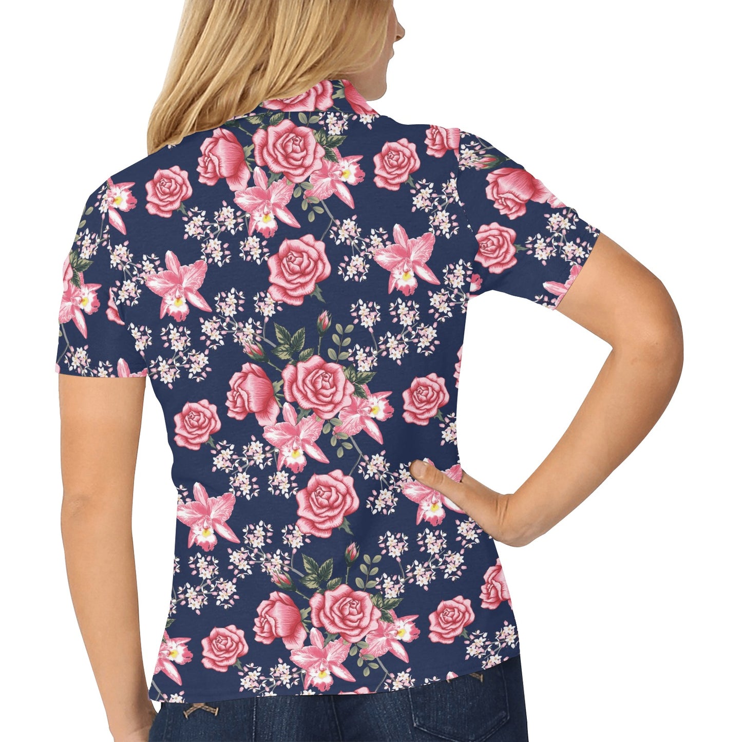 Rose Pattern Print Design A05 Women's Polo Shirt