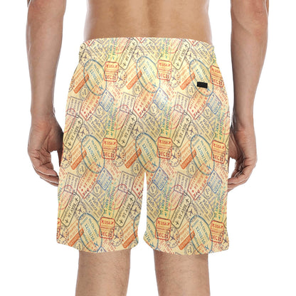 Travel Stamp Print Design LKS302 Men's Swim Trunks Beach Shorts
