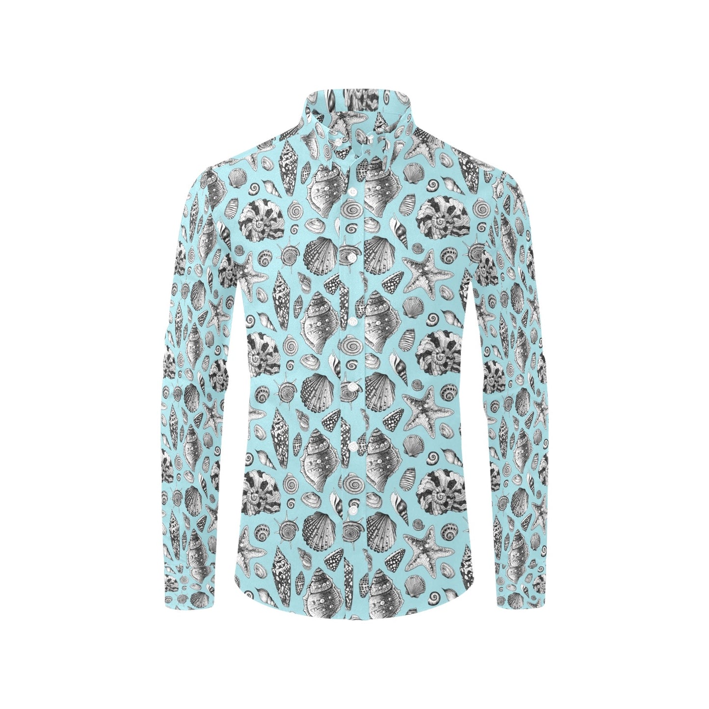 Seashell Beach Print Design LKS302 Men's Long Sleeve Dress Shirt