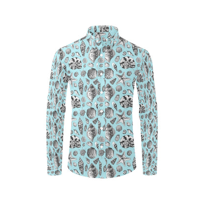 Seashell Beach Print Design LKS302 Men's Long Sleeve Dress Shirt