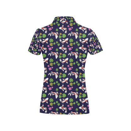 Koi Carp Pattern Design Themed Print Women's Polo Shirt