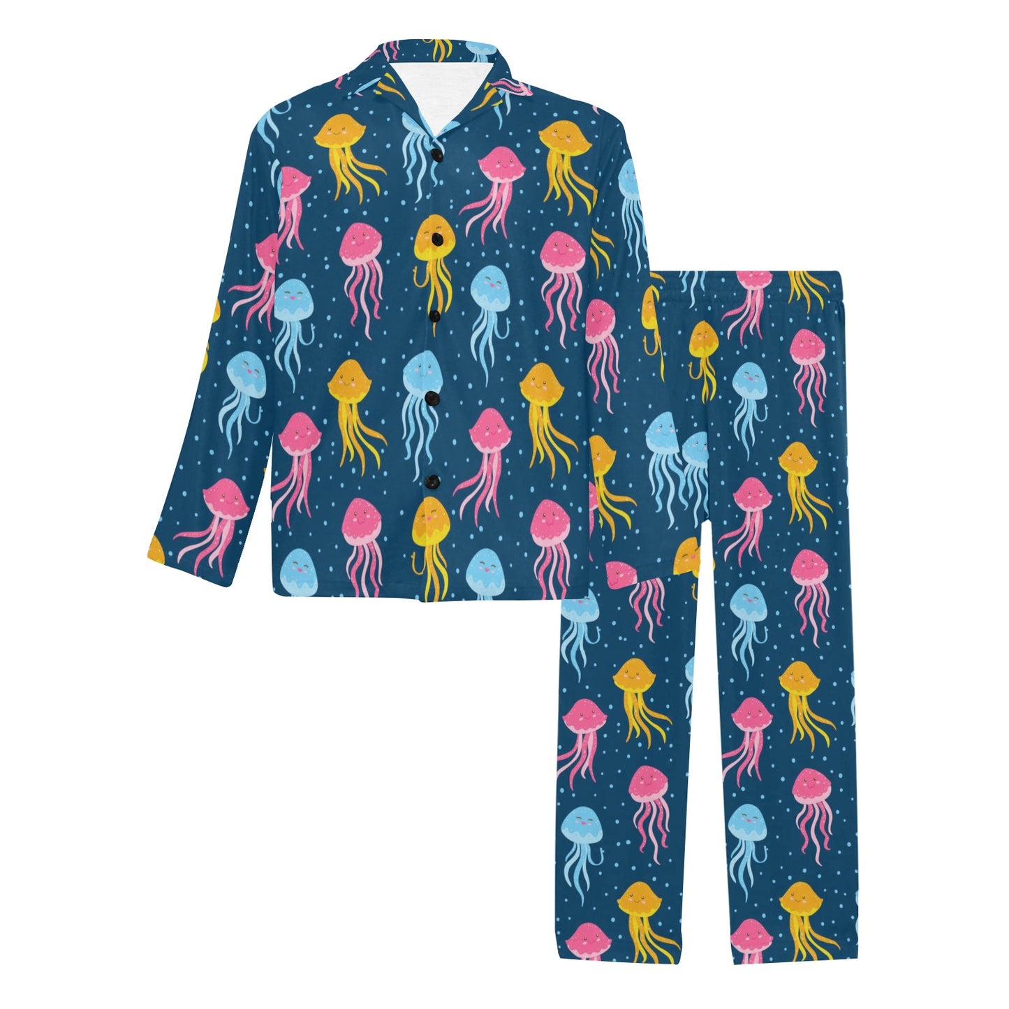 Jellyfish Pattern Print Design 04 Men's Long Pajama Set