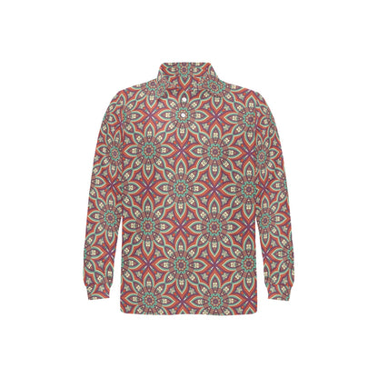 Bohemian Pattern Print Design 03 Long Sleeve Polo Shirt For Men's