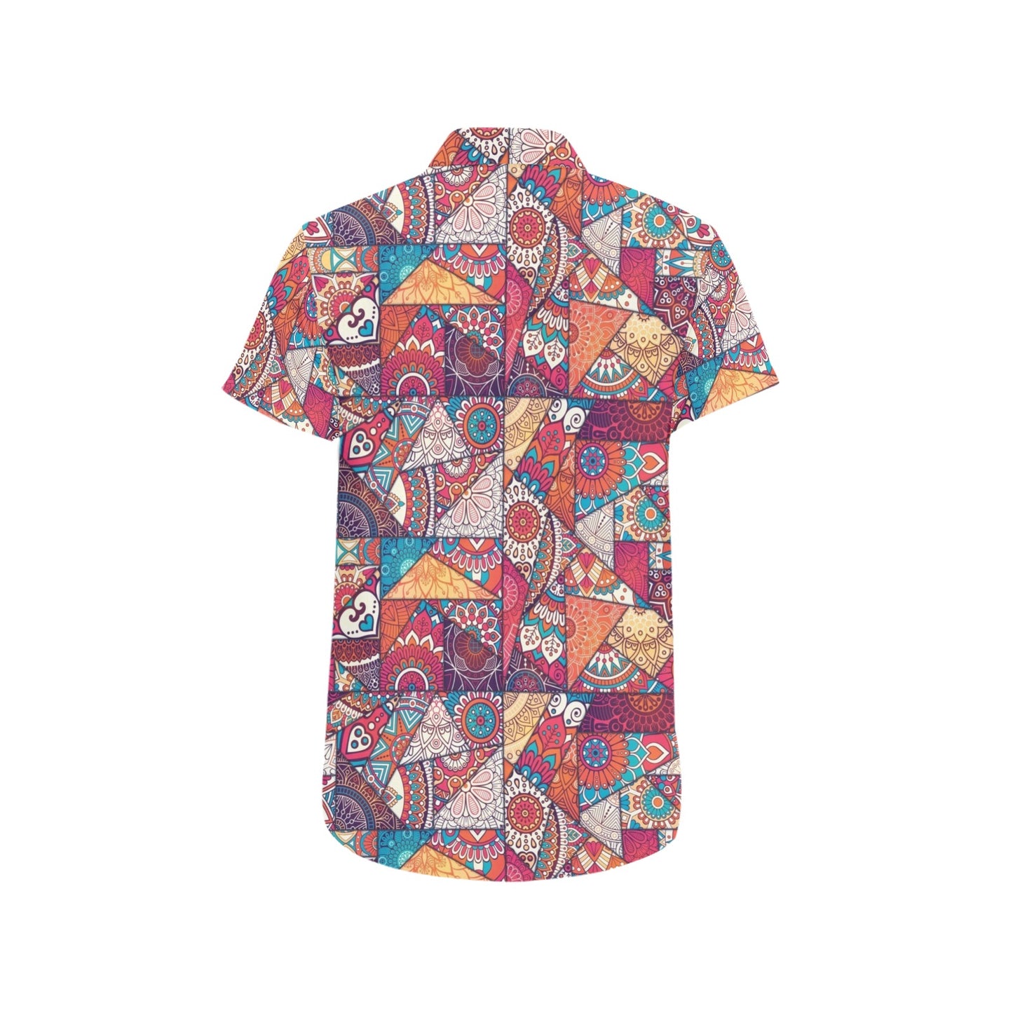 Patchwork Print Design LKS401 Men Short Sleeve Button Up Shirt