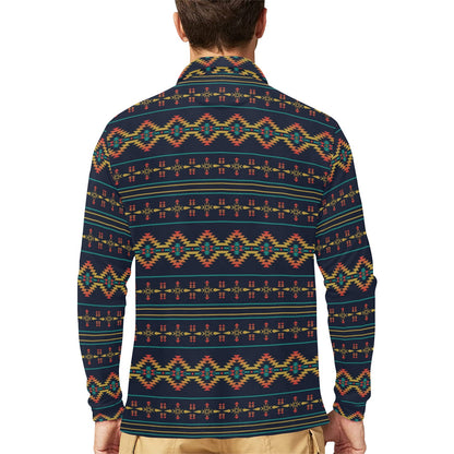 Southwest American Design Themed Print Long Sleeve Polo Shirt For Men's