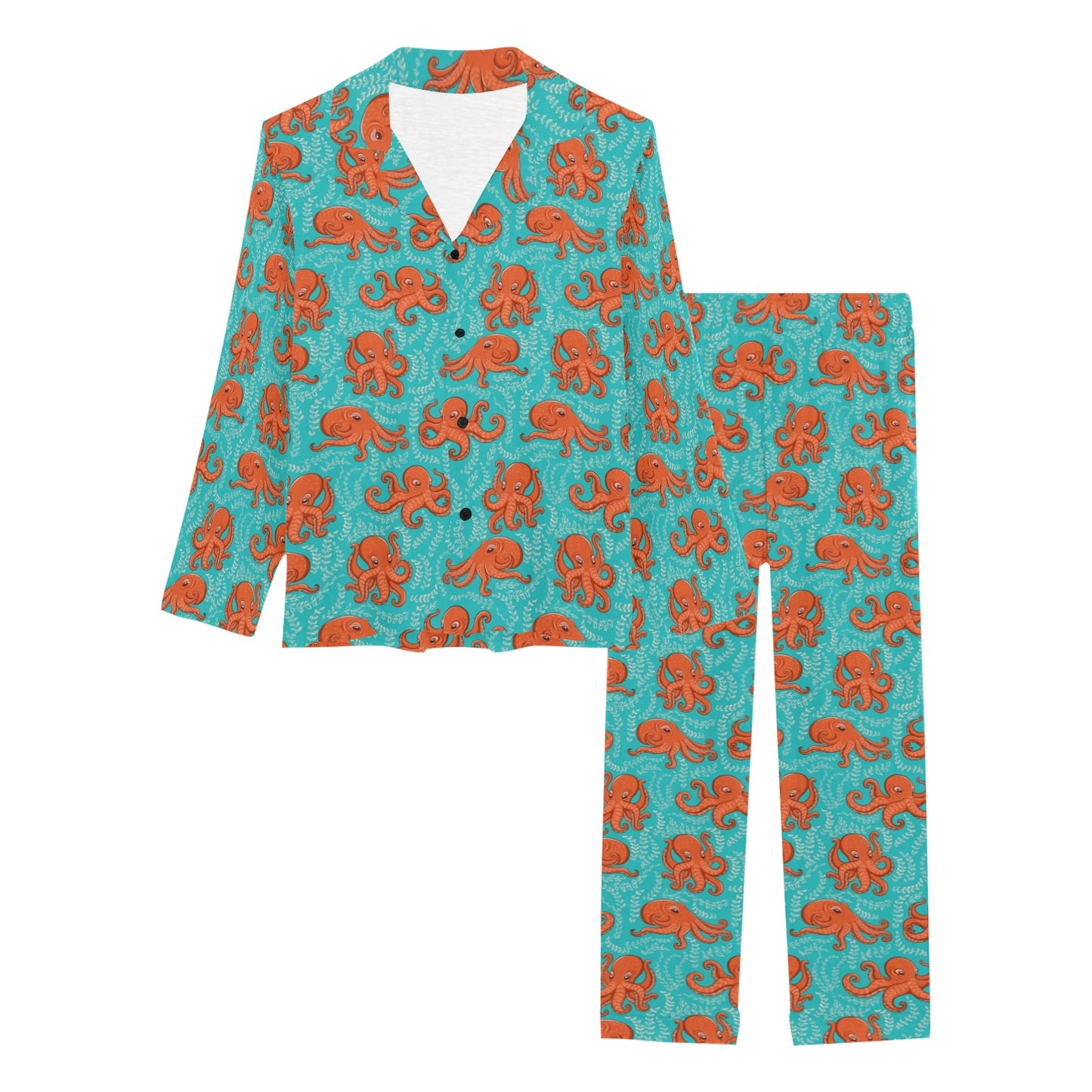 Octopus Cartoon Design Print Themed Women's Long Pajama Set