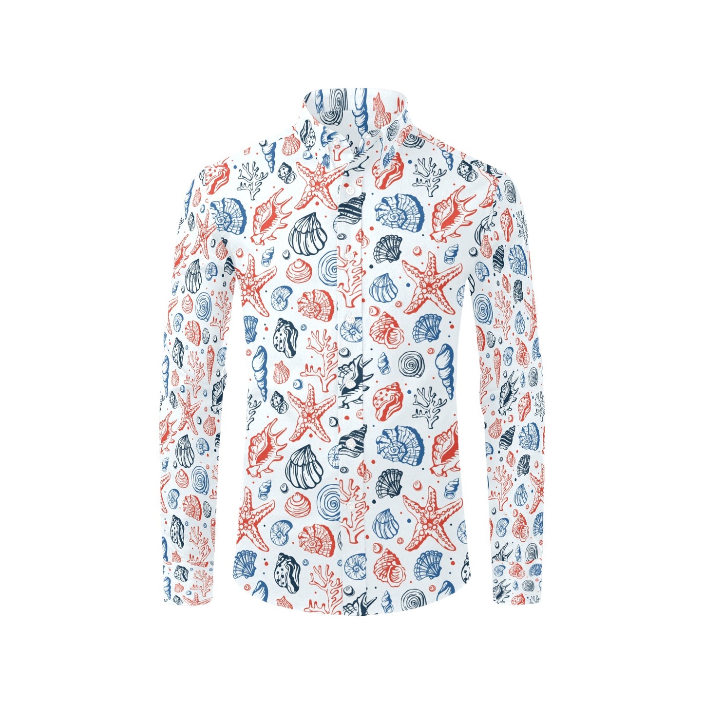 Seashell Print Design LKS307 Men's Long Sleeve Dress Shirt