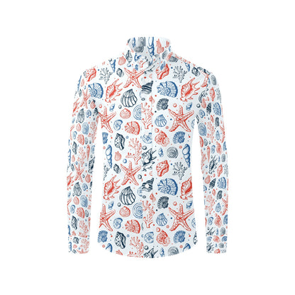 Seashell Print Design LKS307 Men's Long Sleeve Dress Shirt