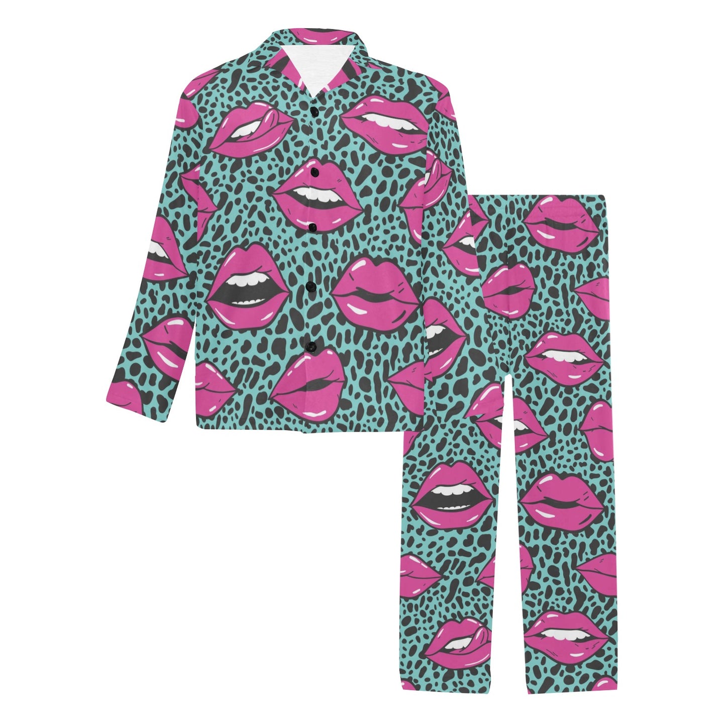 Lip Pattern Print Design 04 Men's Long Pajama Set