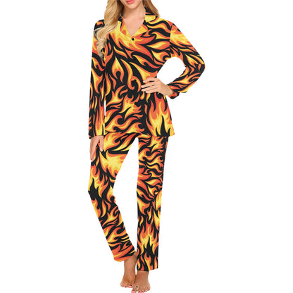 Flame Fire Design Pattern Women's Long Pajama Set