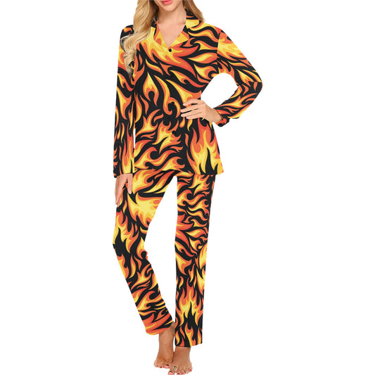 Flame Fire Design Pattern Women's Long Pajama Set