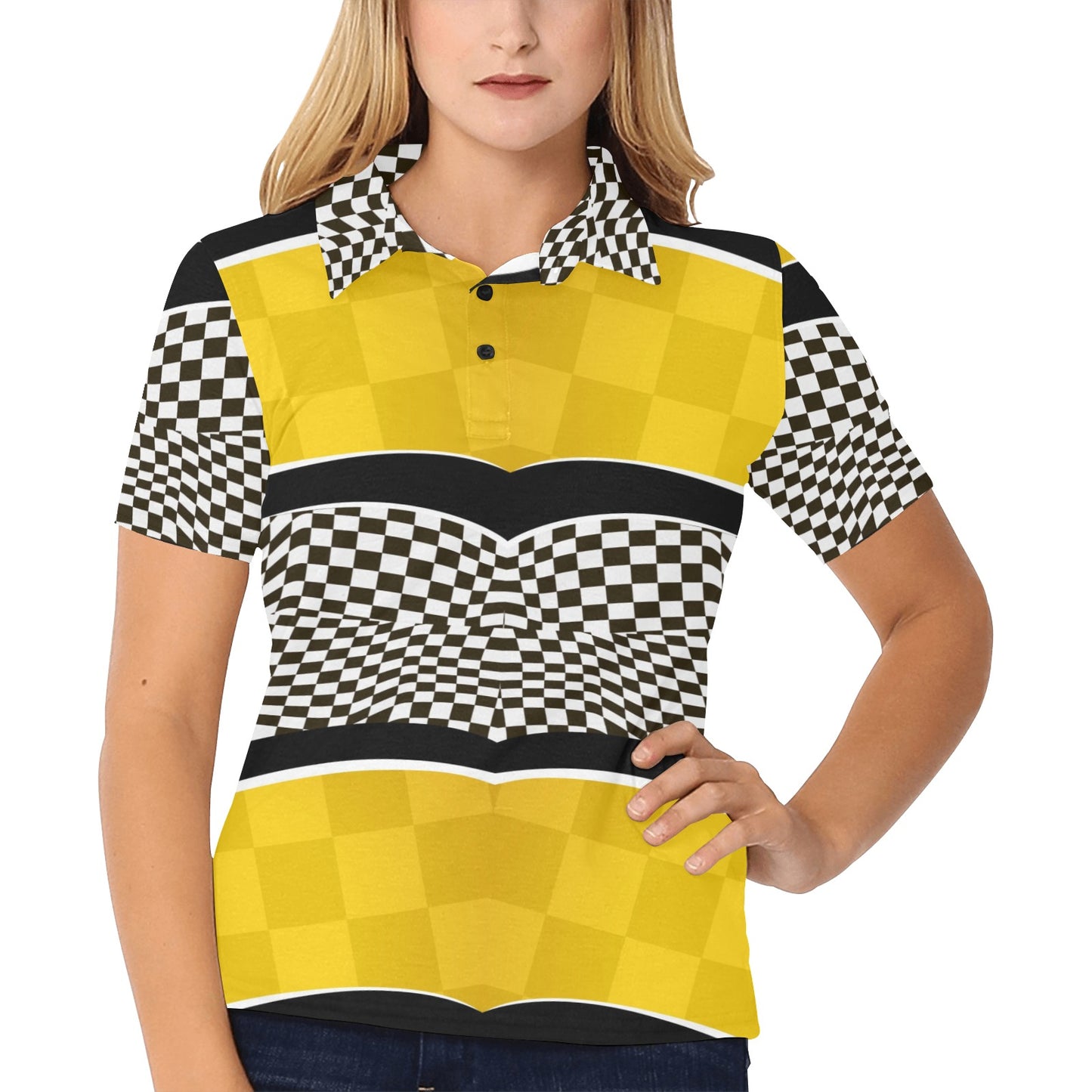 Checkered Pattern Print Design 02 Women's Polo Shirt