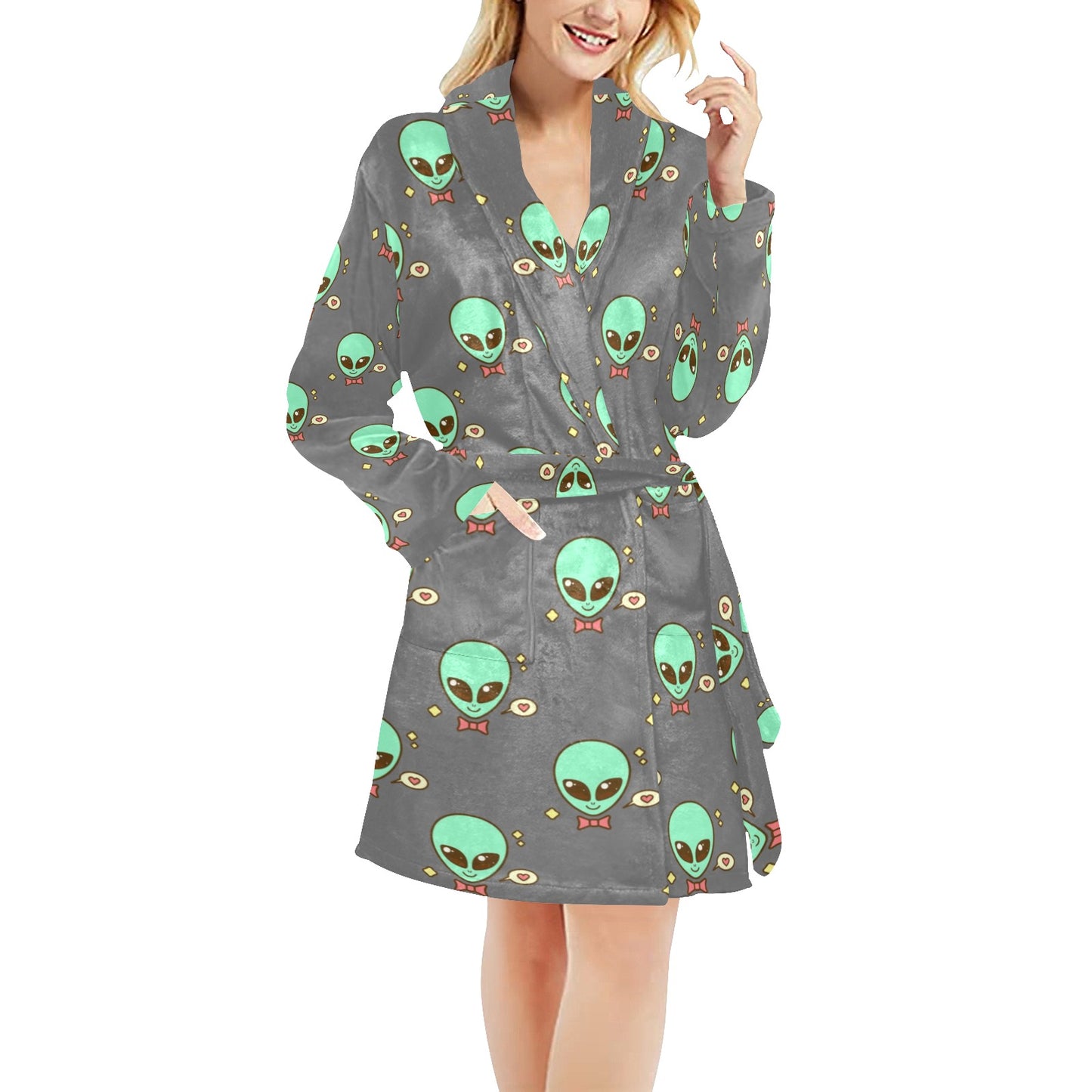 Alien Pattern Print Design 02 Women's Fleece Robe
