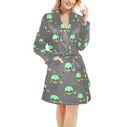 Alien Pattern Print Design 02 Women's Fleece Robe