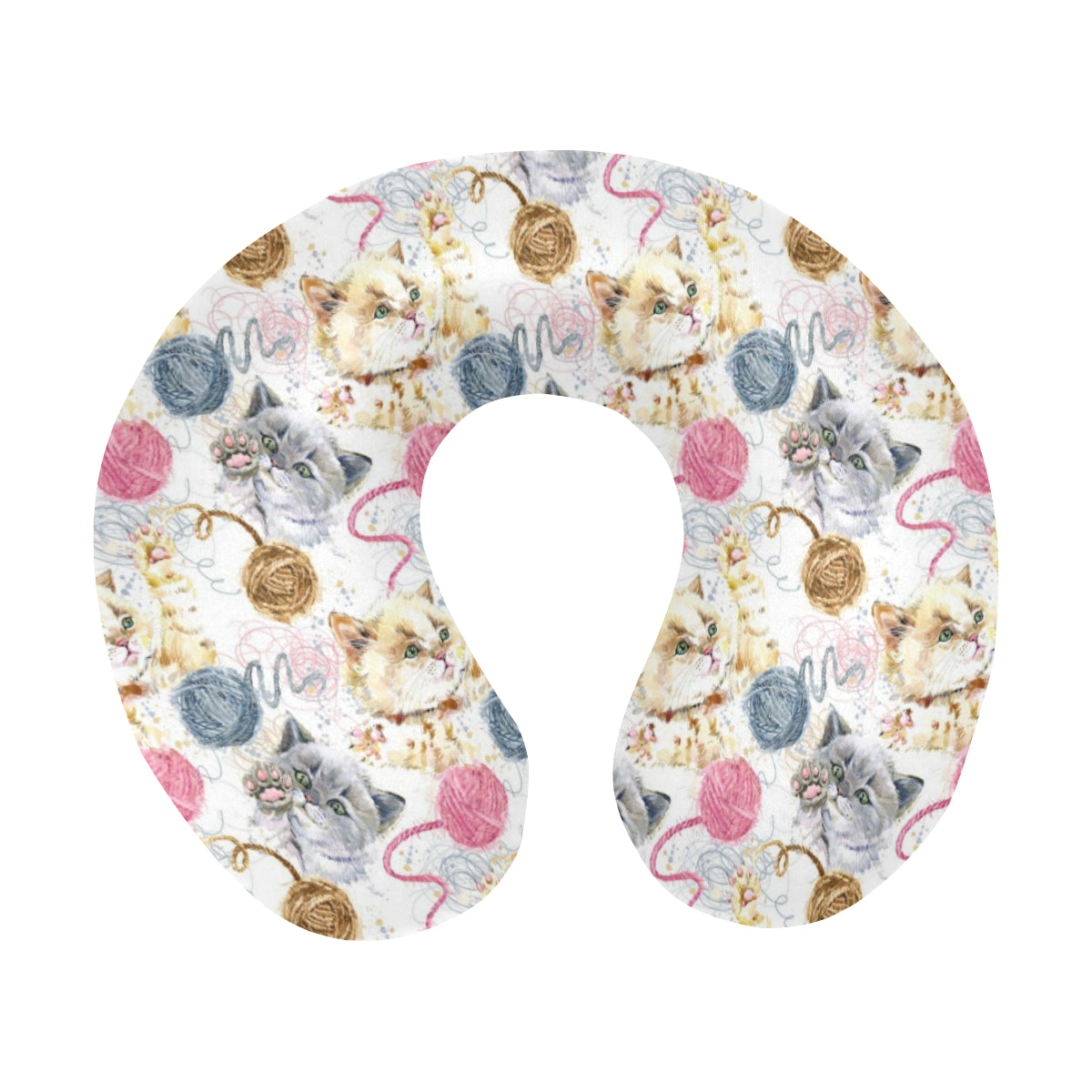 Cat Playing Yarn Pattern Print Design 07 U-Shaped Travel Neck Pillow