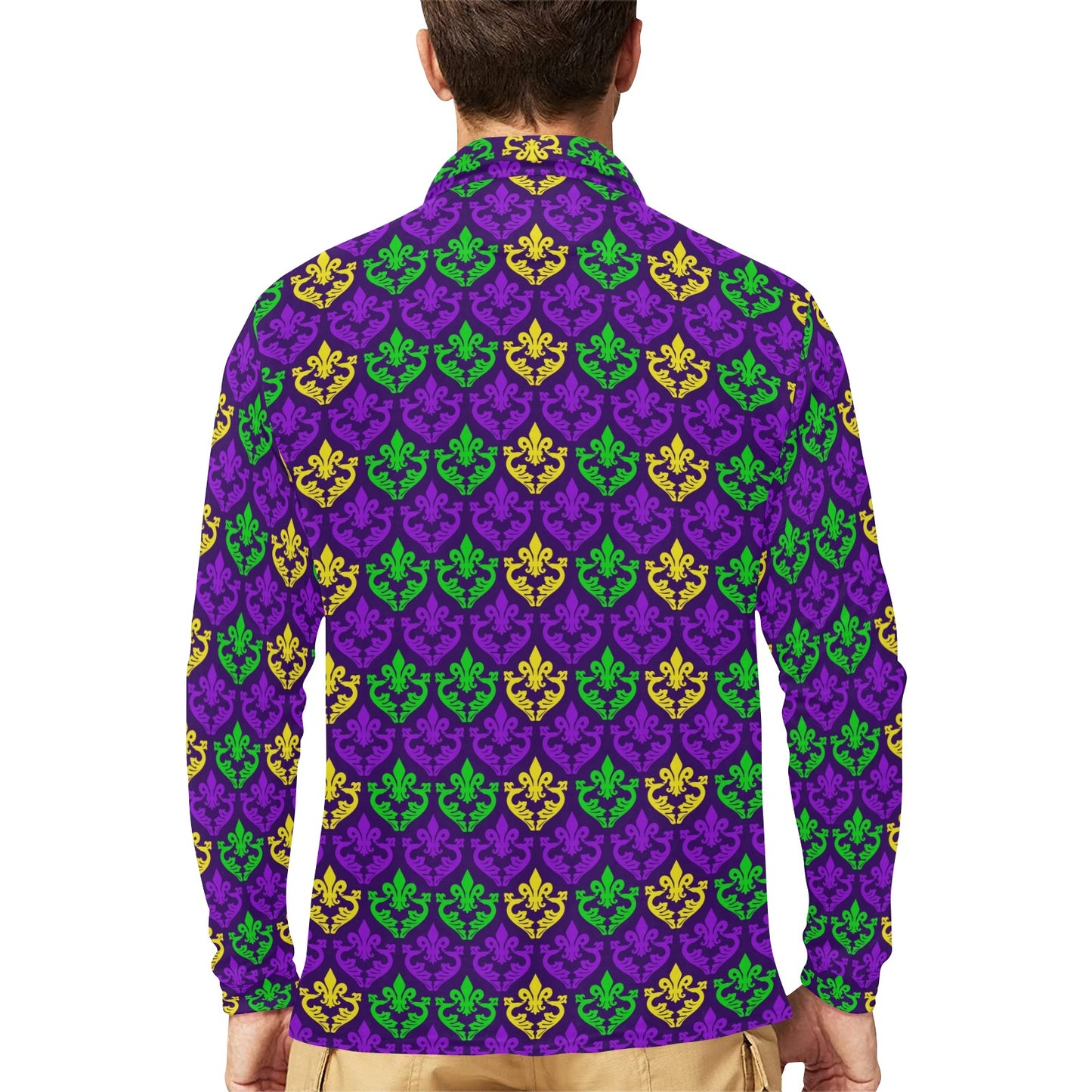 Mardi Gras Pattern Print Design 02 Long Sleeve Polo Shirt For Men's