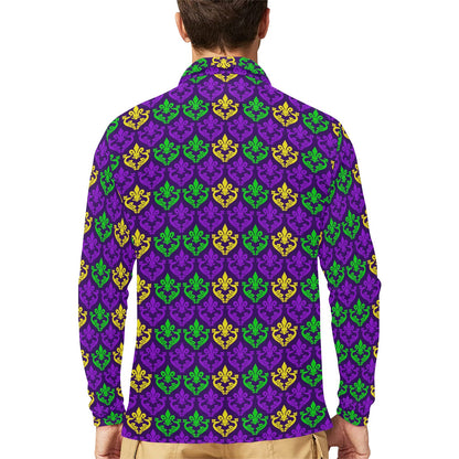 Mardi Gras Pattern Print Design 02 Long Sleeve Polo Shirt For Men's
