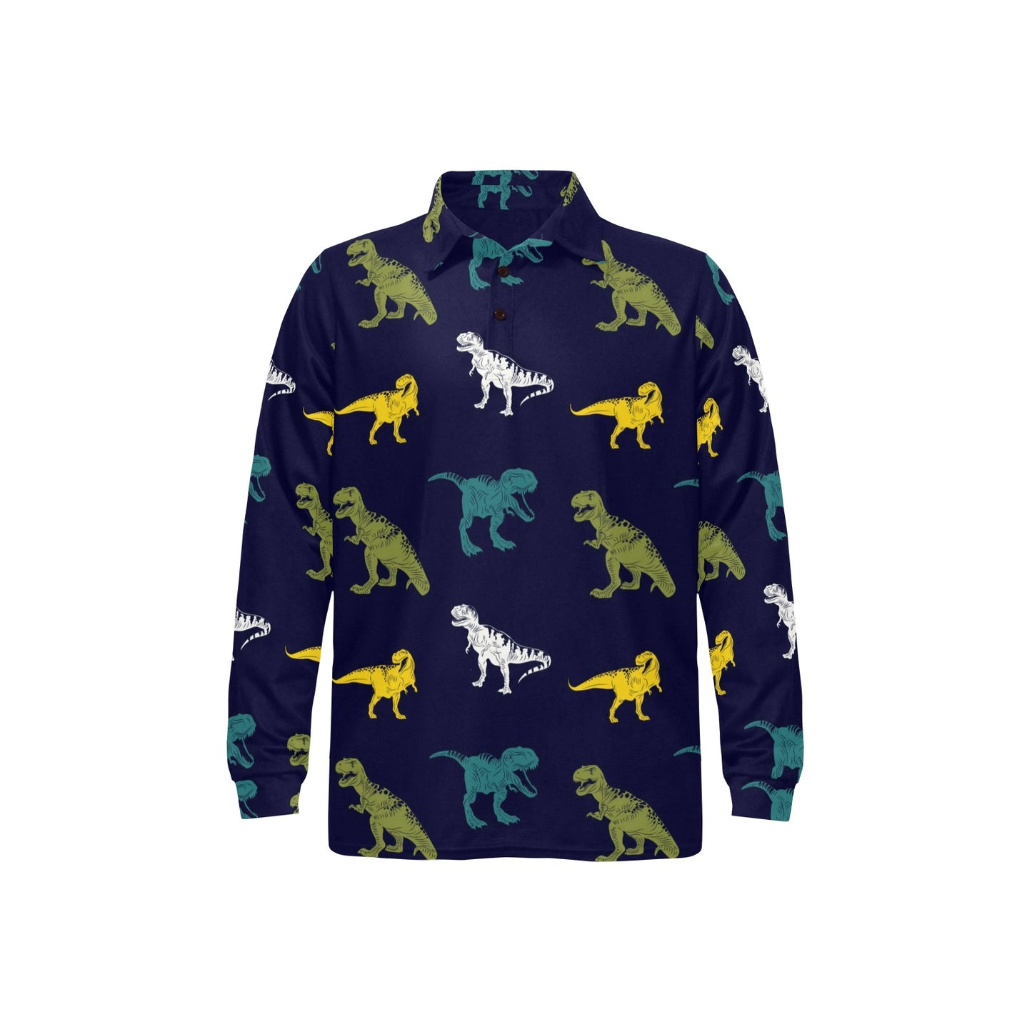 T Rex Pattern Print Design A07 Long Sleeve Polo Shirt For Men's