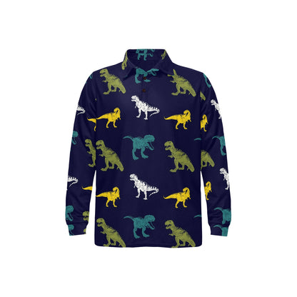T Rex Pattern Print Design A07 Long Sleeve Polo Shirt For Men's